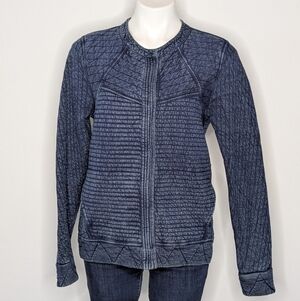 Lucky Lotus Blue Faux Denim Quilted Snap Closure Jacket M